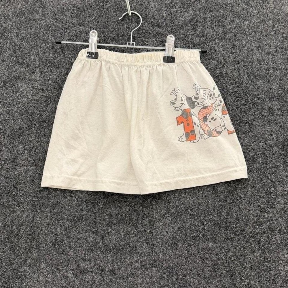 Kids 101 Dalmatians White Lounge Shorts Disney Graphic Elastic Waist Vintage
